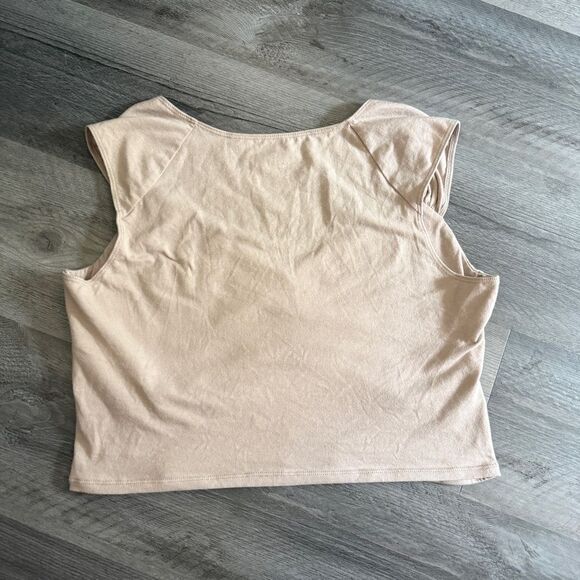 Hollister V Neck Crop Top Taupe Tan XL Cotton Minimalist - Picture 6 of 10